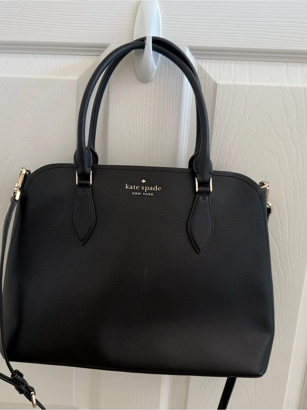 kate spade Black Pebbled Leather Satchel with Gold Accents